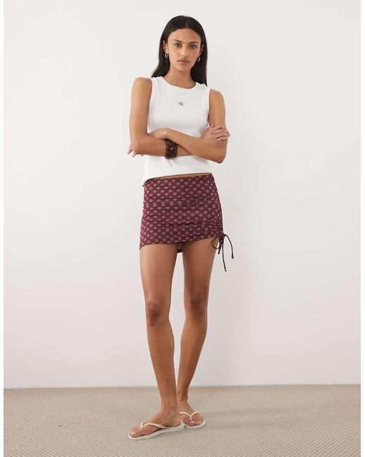 Mango Red Teen Ruched Side Mini Skirt