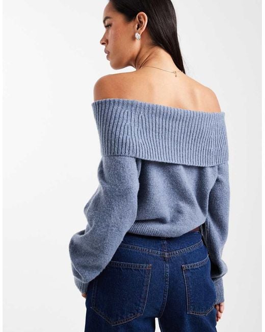 Hollister Blue Knitted Off The Shoulder Jumper