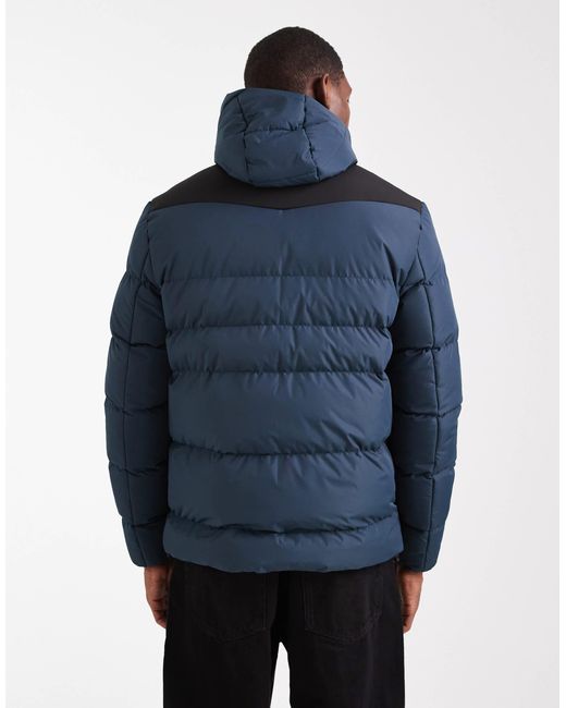 Brave Soul Blue Short Hooded Puffer Jacket With Panel Detail for men