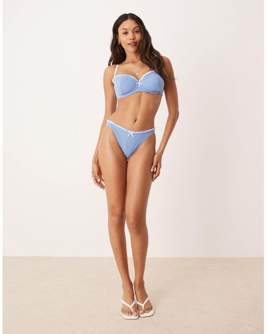 ASOS Blue Imogen Dusty With Frill High Waist High Leg Bikini Bottom