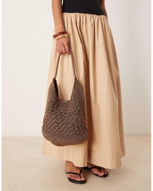 ASOS Brown Metallic Macrame Tote Bag