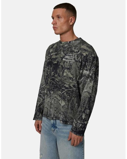 Good For Nothing Green Long Sleeve Waffle Camo Tee for men