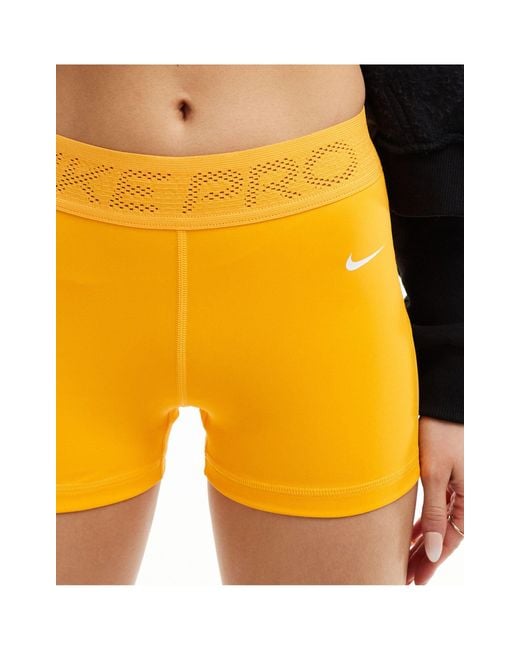 Nike Yellow Nike Pro Training Dri-fit 3 Inch Mesh Shorts