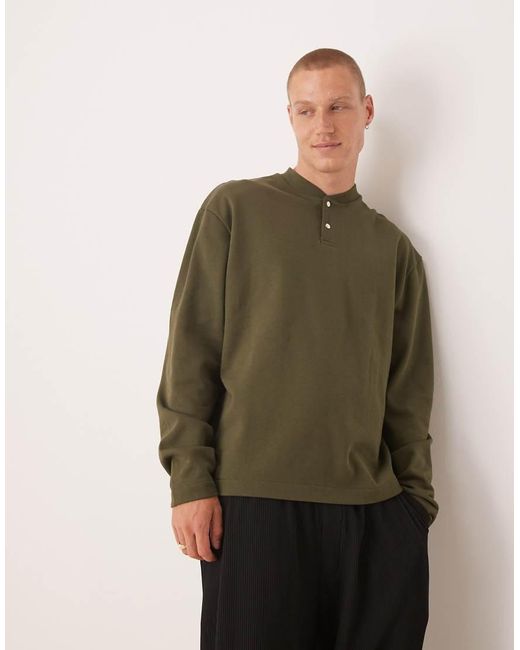 ASOS Green Relaxed Sweatshirt With Button-up Collar for men