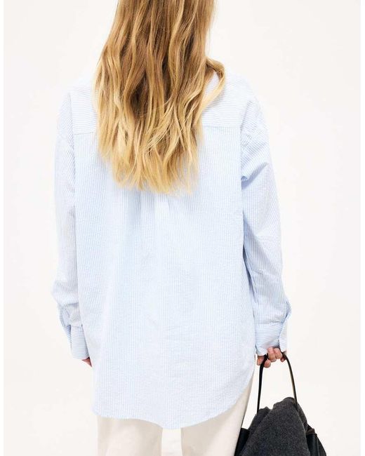 NA-KD Blue Seersucker Long Sleeve Shirt