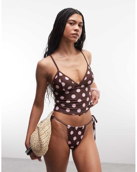 Collusion Brown Blurred Polka Dot Tankini Bikini Top