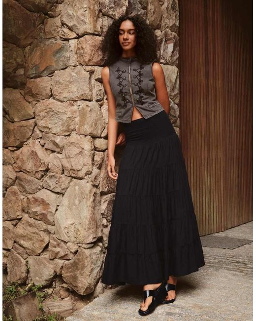 Bershka Green Fold-over Waist Midi Skirt