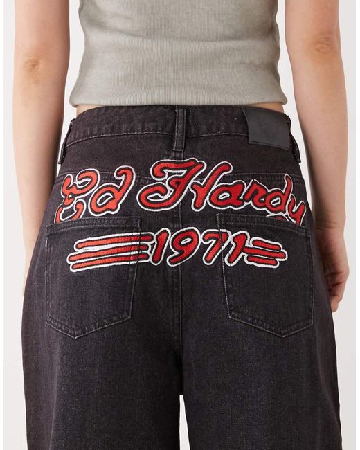 Ed Hardy Blue Womens Applique baggy Jeans