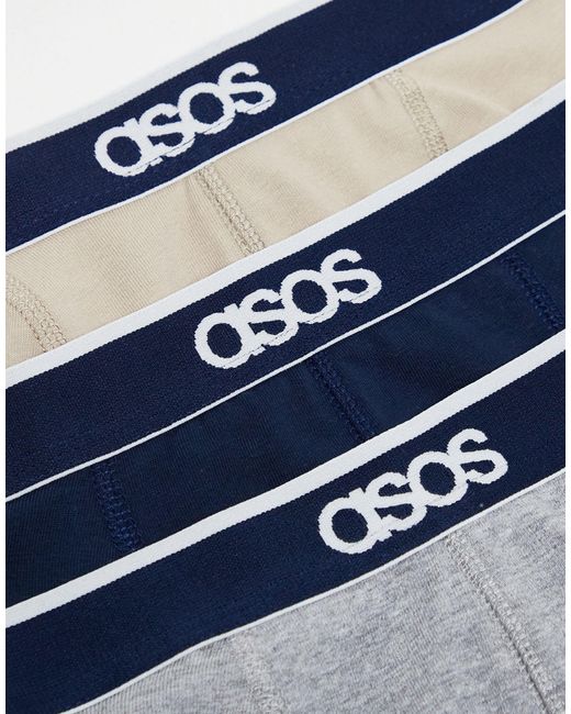 ASOS Blue 3 Pack Branded Waistband Trunk for men
