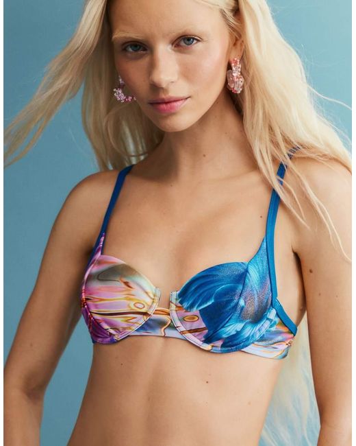 Desigual Blue Shiny Effect Bikini Top