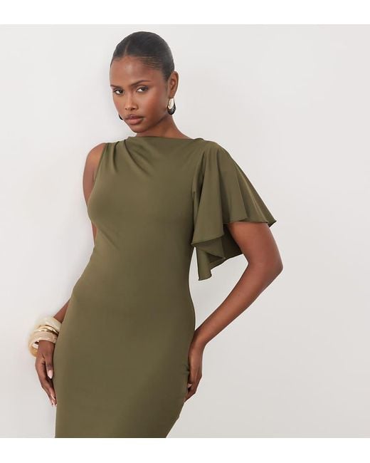 The Frolic Green Exclusive One Shoulder Ruffle Sleeve Mini Dress