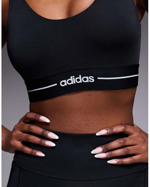Adidas Originals Blue Adidas Training Hyperglam Linear Low Support Sports Bra