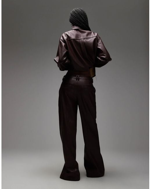 ASOS Gray Mid Rise Straight Leg Faux Leather Trousers Co-ord With Split Hem