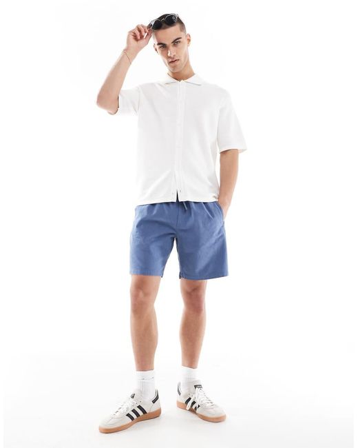 Pantalones Cortos Azules Sin Cierres De Tejido Efecto Lino De -Blanco River Island de hombre de color Blue