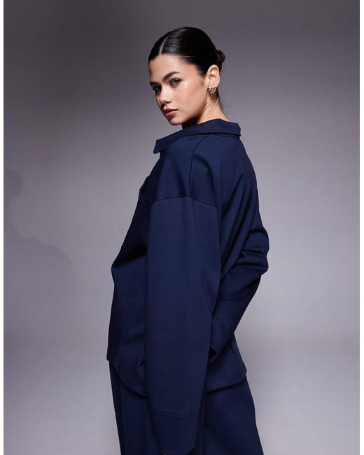 ASOS Blue Co-ord Oversized Interlock Shirt With Pocket Detail