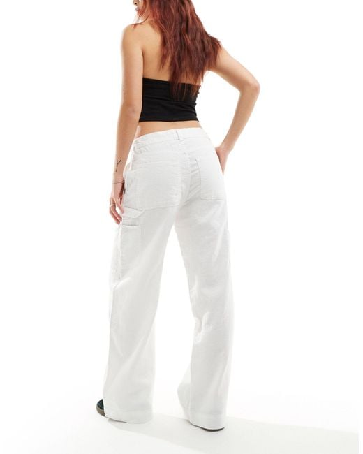 Weekday White Jamie Linen Mix Workwear Trousers