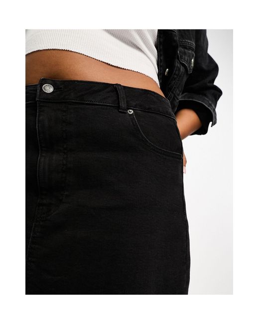 ASOS Black Asos Design Curve Denim Maxi Skirt With Split Hem