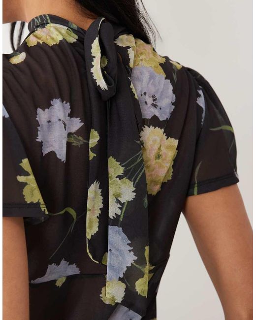 ASOS Black Floaty Mesh Flutter Sleeve Top With Tie Back Detail