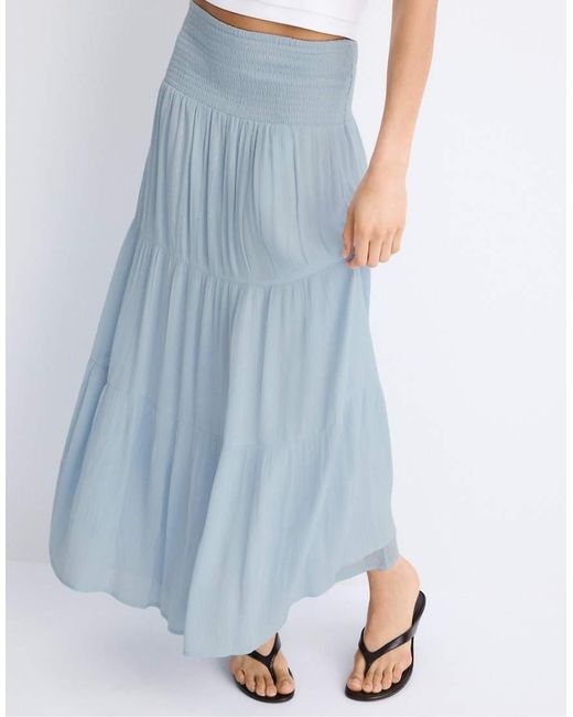 Stradivarius Blue Panelled Skirt With Metallic Thread