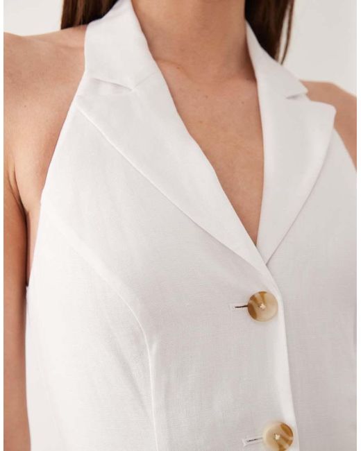 Nobody's Child Natural Linen Blend Halter Neck Collar Detail Tailored Midi Dress
