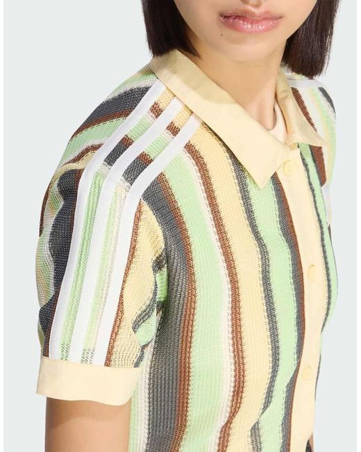 Adidas Originals Natural Summer Glow Striped Cropped Polo