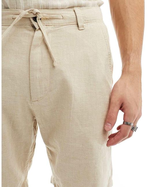 SELECTED White Linen Mix Shorts for men