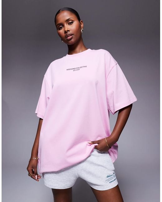 ASOS Pink Weekend Collective Icon Oversized T-shirt With Bold Font Back Graphic