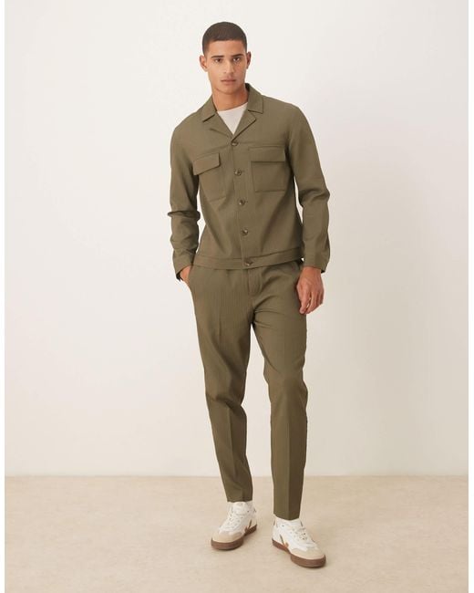ASOS Natural Tapered Smart Co-ord Pull On Trousers for men