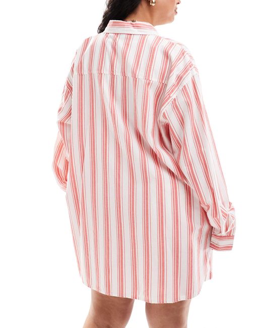 ASOS Pink Asos design curve – locker geschnittenes hemd mit rotem streifenmuster