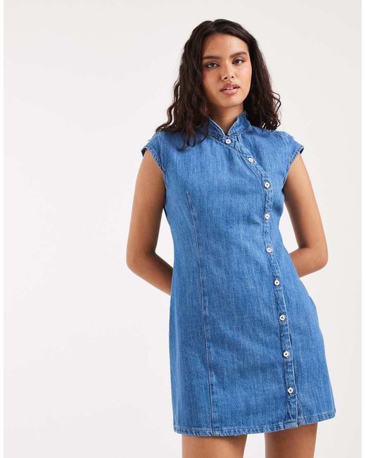 ASOS Blue Mandarin Collar Denim Mini Dress