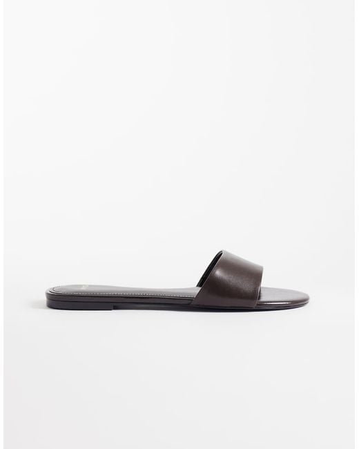 Mango Gray Faux Leather Flat Slides