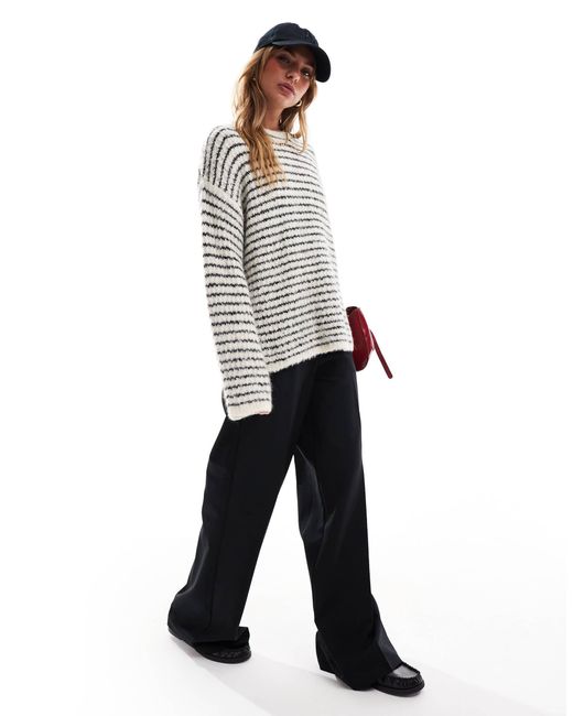 4th & Reckless Blue Wool Mix Textured Wide Sleeve Crew Neck Jumper
