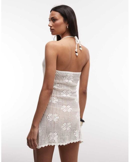Monki White Floral Crochet Tie Front Beach Mini Dress