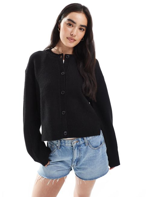 ASOS Black Boxy Crew Neck Cardigan With Side Split Detail