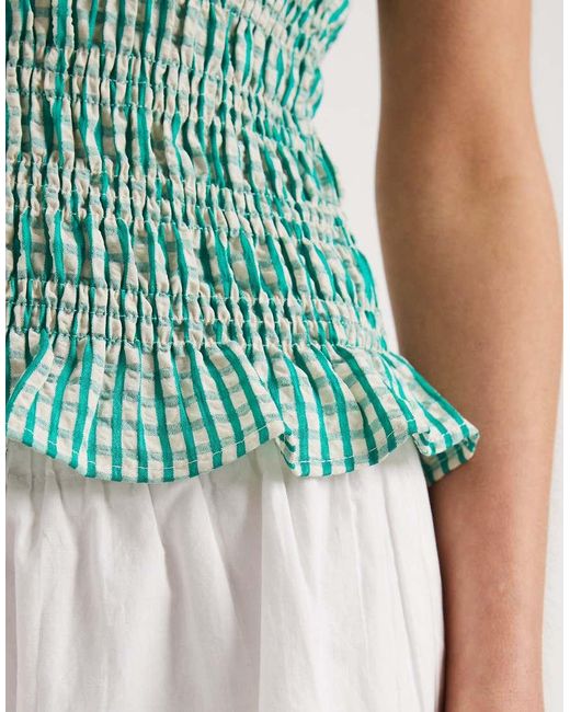 Daisy Street Green Shirred Short Sleeve Top