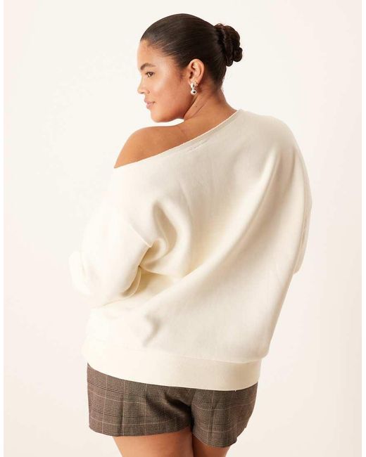 ASOS Natural Asos Design Curve Off Shoulder Brushback Sweatshirt