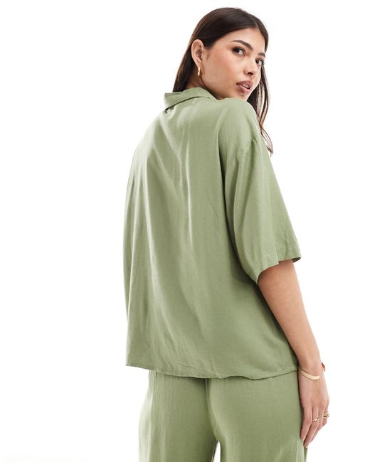 Vila Green Linen Touch Short Sleeve Shirt Co-ord