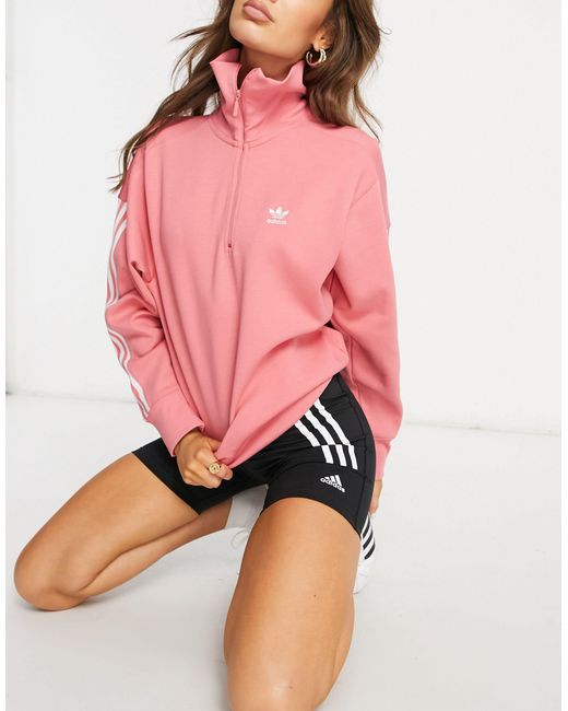 Adidas Originals Pink Locked Up High Neck Half Zip Through Sweat