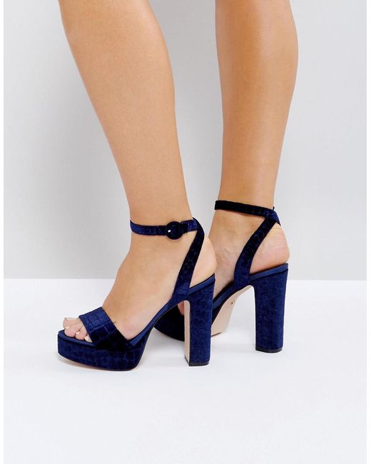 Dune Morisey Velvet Platform Heeled Sandals in Blue | Lyst UK