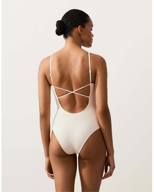 Oysho White Bubble-Texture Crochet Triangle Swimsuit