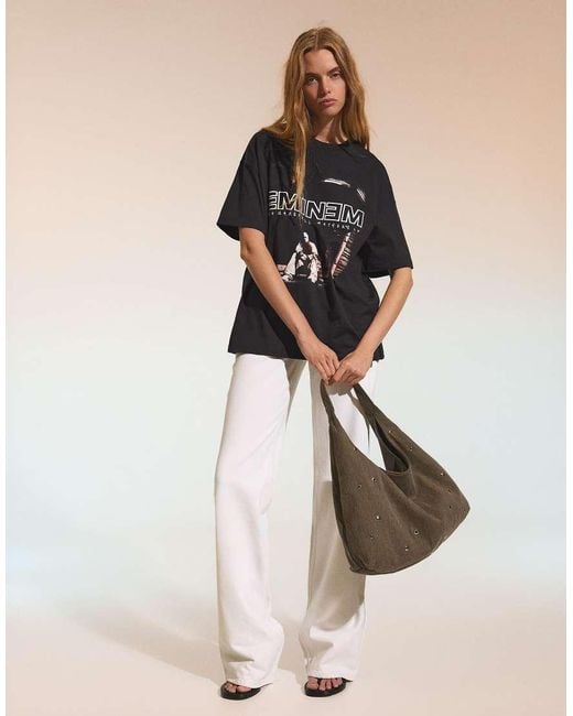 Bershka Black Oversize Short Sleeve Eminem T-shirt
