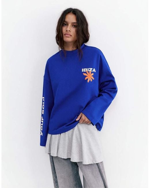 Pull&Bear Blue Long Sleeve Ibiza T-shirt