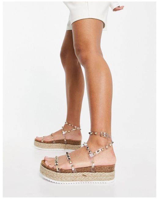 ▷ ASOS DESIGN - Tate - Sandalen met plateauzool en strikbandjes in  naturel-Neutraal | 10% studentenkorting bij ASOS