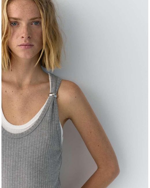 Pull&Bear Gray Double-Layer Tank Top