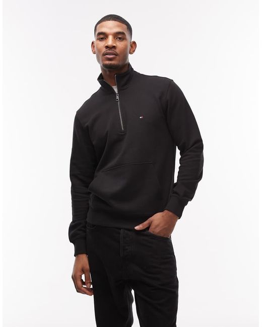 Tommy Hilfiger Black Essential Terry 1/4 Zip Sweatshirt for men
