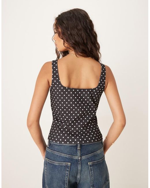 Top De Estilo Mesonera Con Pecho Fruncido, Detalle De Lazada Y Estampado De De ASOS de color Blue