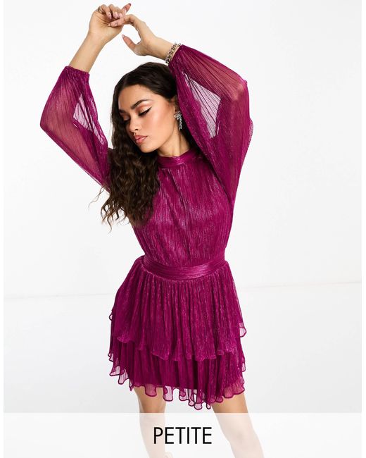 knee length dresses for ladies Black Shimmer Plisse Frill Mini Dress