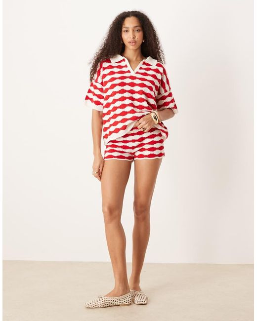 ASOS Gebreide Gestreepte Short Met Stiksels in het Red