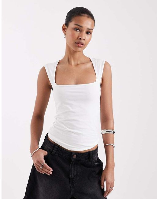 JJXX White Square Neck Top