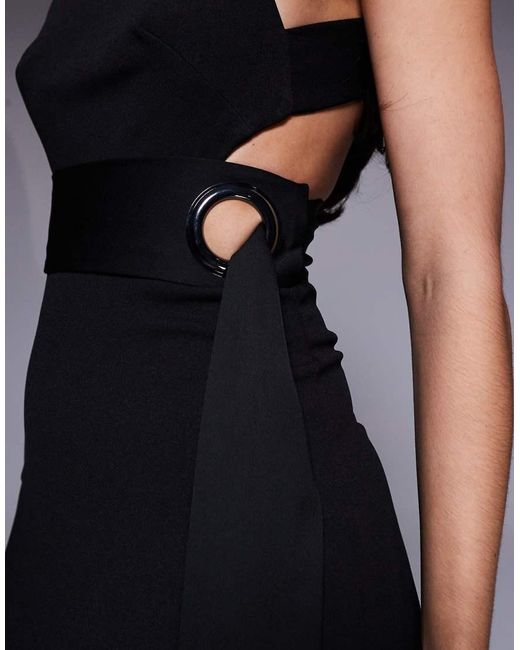 ASOS Blue Halter Maxi Dress With Split And Knot Belt